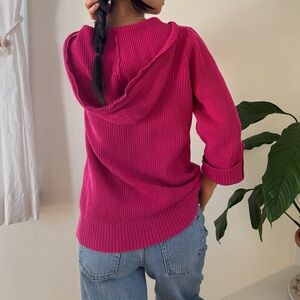 Jones New York Sport 100% Cotton Y2K Hot Pink Cable Knit Sweater Hoodie Size M